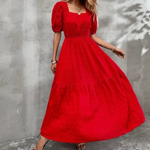 Boho  hot pink square neck A-line maxi dress - Picture 7 of 16